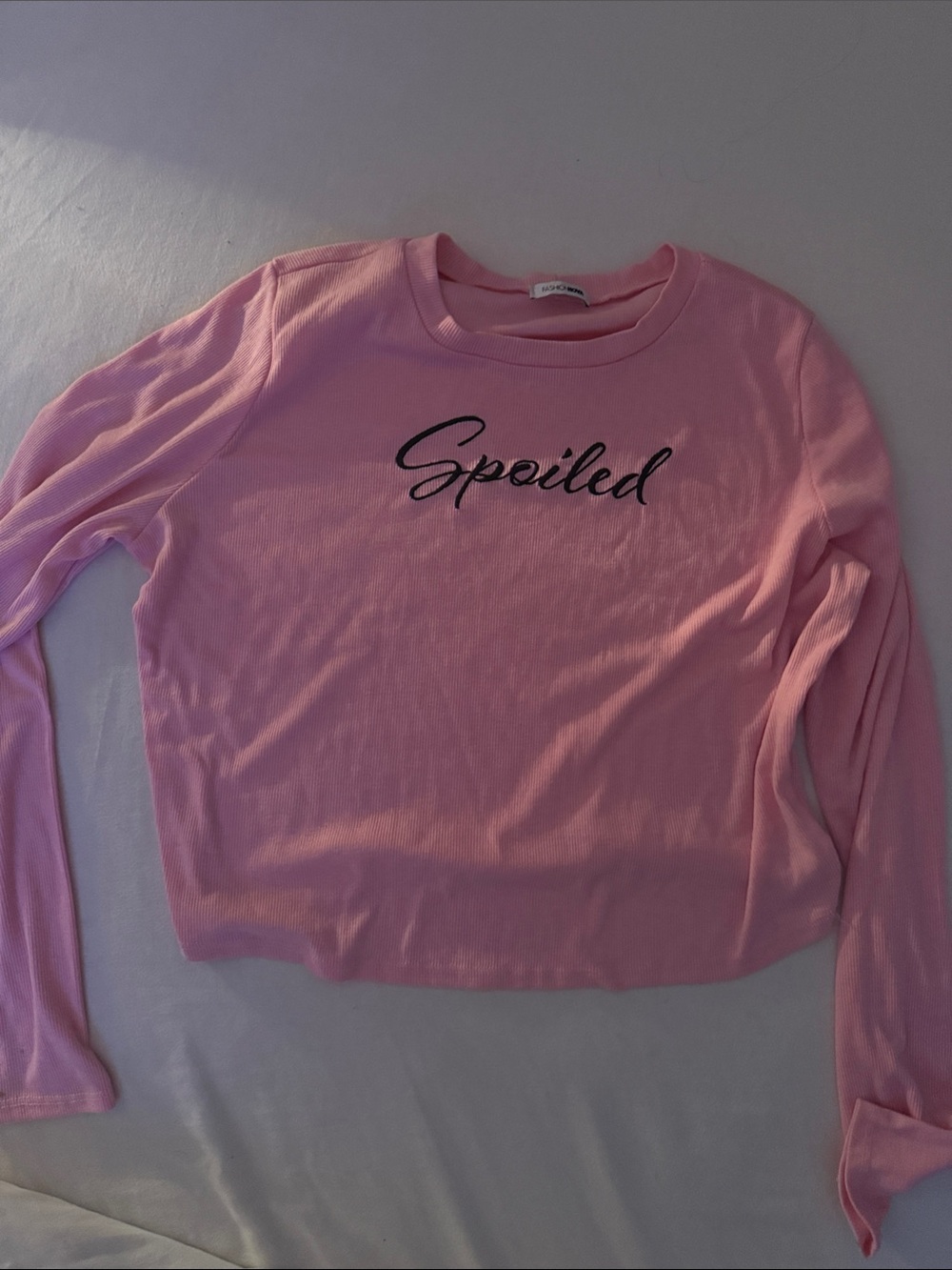 Spoiled Script Pink Long-Sleeve Crop Top fashion nova